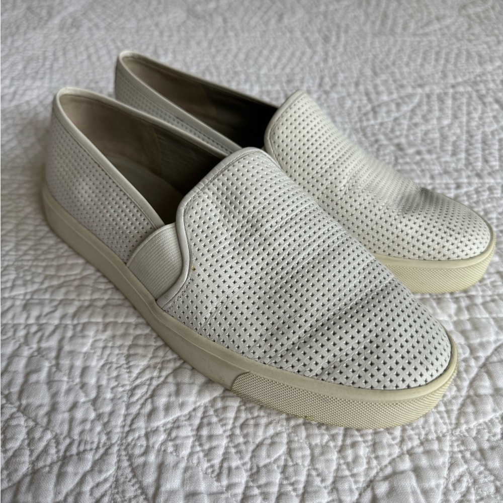 Vince Blair White Perforated Slip-On Sneakers